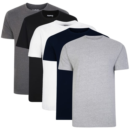 Bigdude 5 Pack Plain T-Shirts Multi Tall